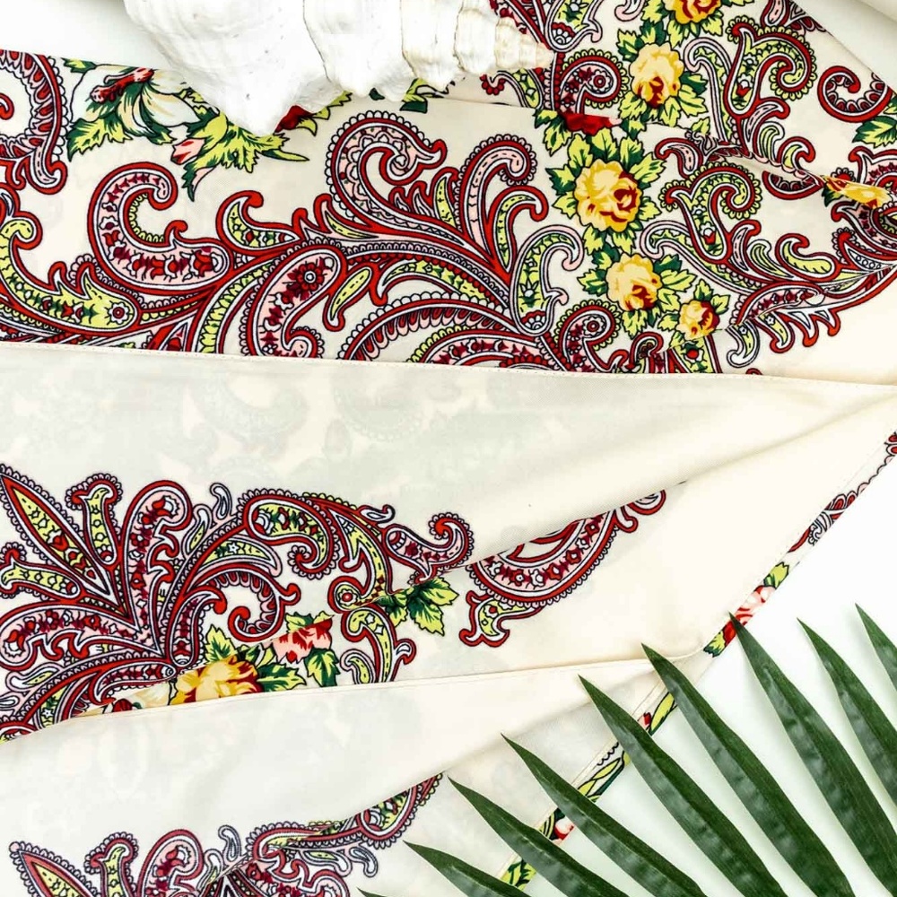 LARGE Tide 100% Silk Scarf Ivory Paisley
